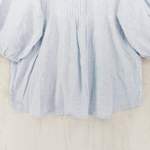 Blue Islands Blue Cotton Puff Sleeve Drawstring Blouse Top P348 - Picture 2 of 8